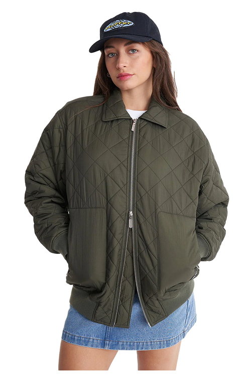 QUILTED LONGLINE BOMBER JACKET