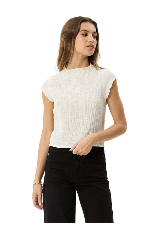 FOCUS SEERSUCKER MOCK NECK TOP