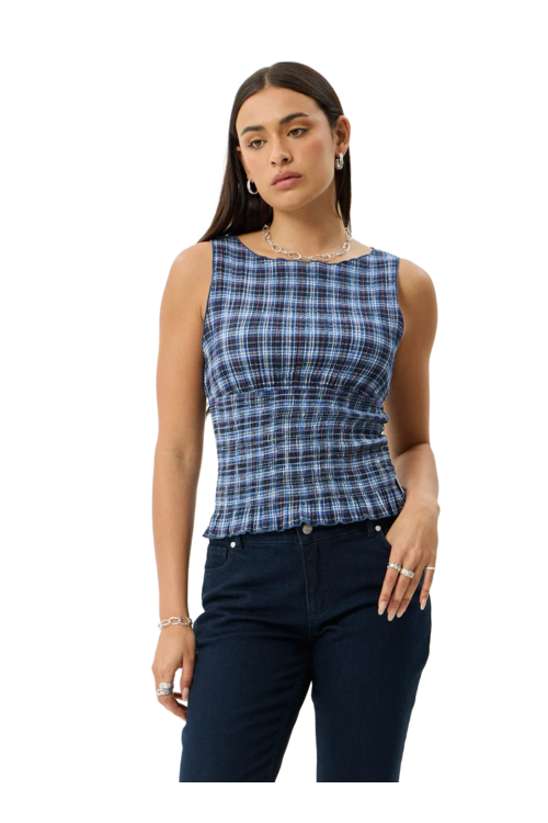 MOUNTAINS SEERSUCKER SLEEVELESS TOP