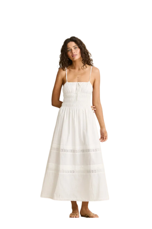 BRODERIE LACE GATHERED MIDI DRESS
