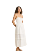 BRODERIE LACE GATHERED MIDI DRESS